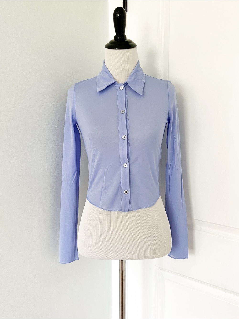 Aritzia Wilfred Mesh Periwinkle Long-Sleeve Button-Down Collared Top - XS